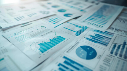 collection of business analytics charts and graphs, including bar graphs, line charts, and pie charts