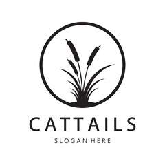 cattails or river reed grass plant logo design, aquatic plants, swamp, wild grass vector
