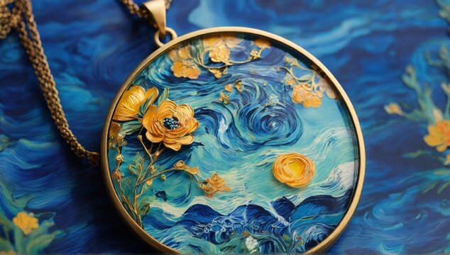 A women's necklace inspired by incredibly beautiful and creative designs drawn from Van Gogh's paintings.