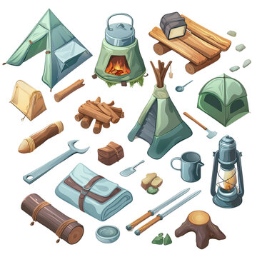 Colorful camping icon set in vector format, perfect for illustrating outdoor gear and activities