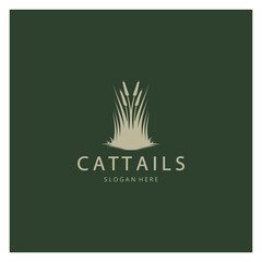 cattails or river reed grass plant logo design, aquatic plants, swamp, wild grass vector