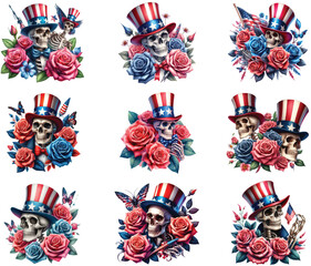 Patriotic Floral Skull