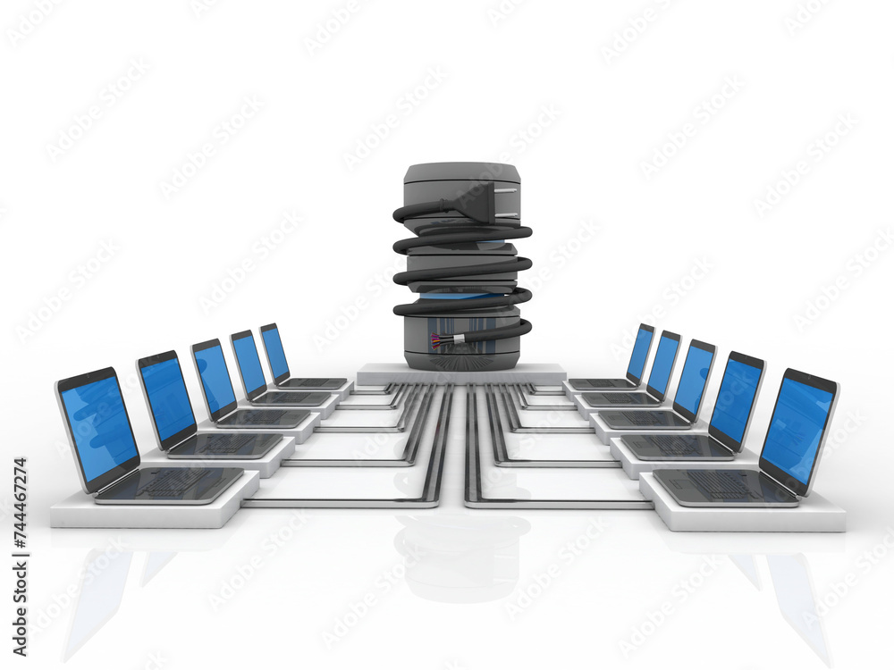 Poster 3d rendering technology computer database storage connected optical cable