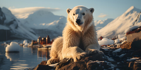 Polar Bear Relaxing on Ice - obrazy, fototapety, plakaty