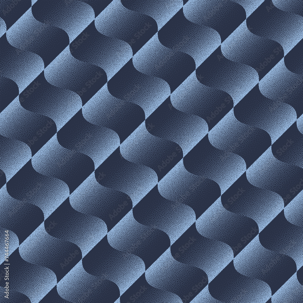 Poster mesmerizing interplay of dark blue checkers in vector seamless diagonal pattern. half tone art illus