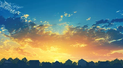 Foto op Plexiglas Golden sunrise and blue sky over. © Ghazanfar