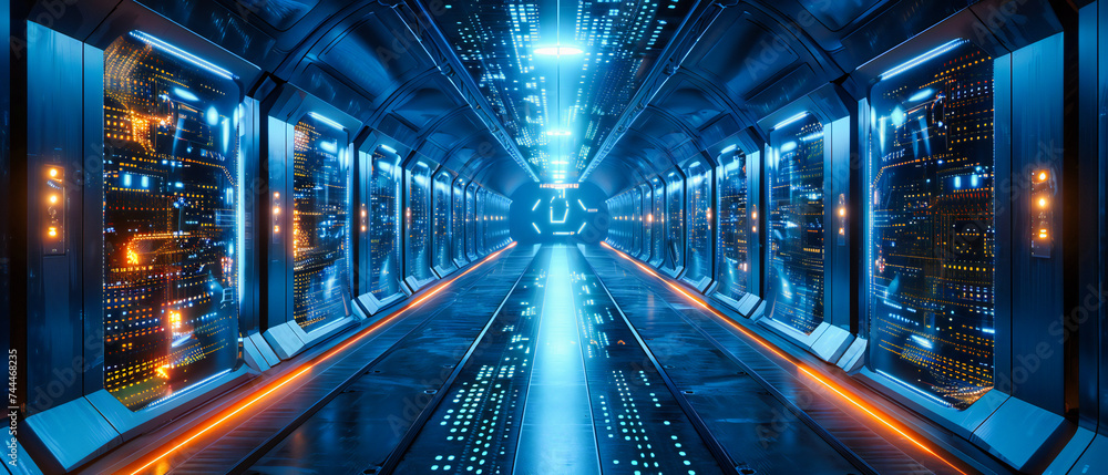 Poster in a symphony of connectivity and futuristic design, this digital networking room embodies the pulse