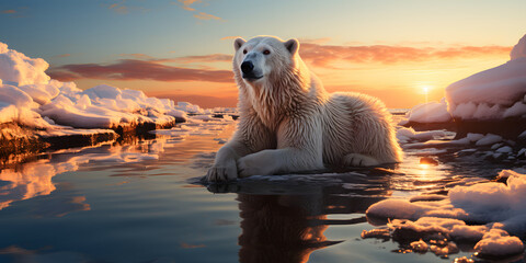 Polar Bear Relax on the Ice - obrazy, fototapety, plakaty