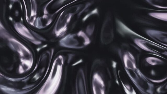 3D animation - Looped animated fluid abstract texture of swirling liquid chrome dark metal with motion light effect