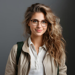 Obraz premium Portrait of a Smiling Female Collage Student in Casual Wear