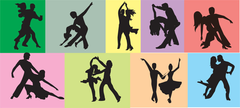 silhouettes of dancing salsa set