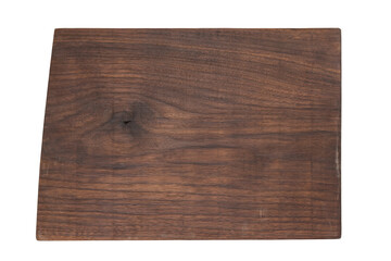 Rough black walnut wooden board isolated on white background
