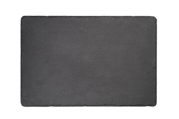 Black slate serving board isolated on white background