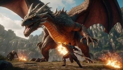 Fotobehang a screenshot of a dragon in a video game © Rifat