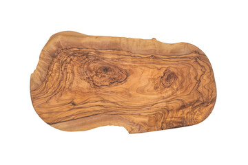 Olive wood cutting or serving board isolated on white background