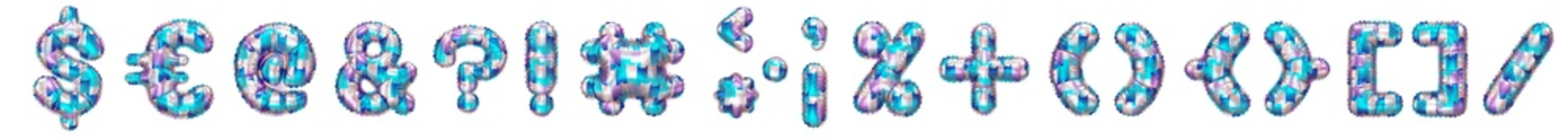 3D Helium Balloons Signs/Symbols collection set with children cartoon cats in colorfull pattern