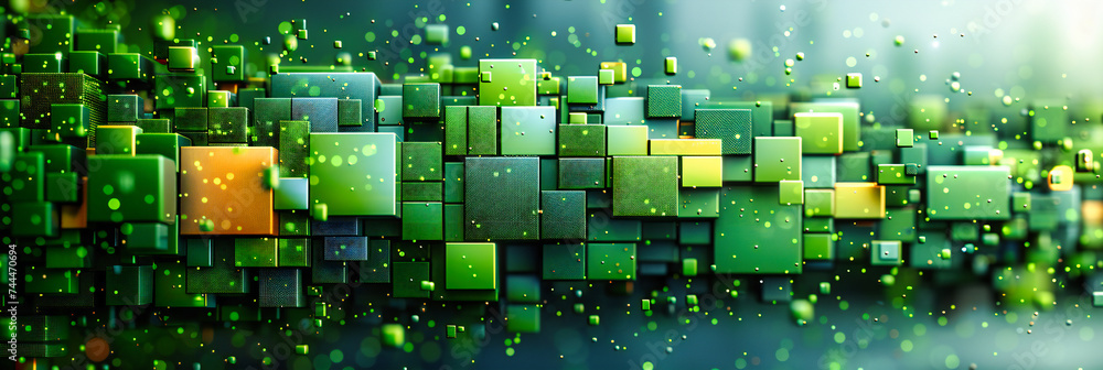 Poster geometric precision in an abstract world, where digital cubes and squares create a pattern of futuri