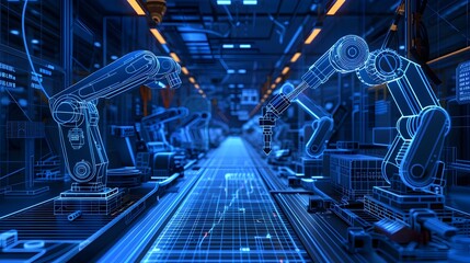 Robots Working in an Industrial Factory Setting