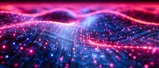 Futuristic waves ripple through a digital space, where technology and science fiction merge in glowing harmony