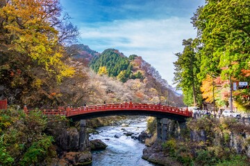 Shinkyo Bridge during Autumn in Nikko, Tochigi, Japan