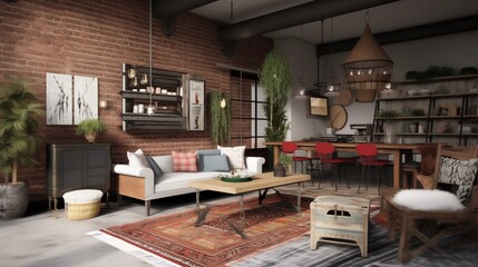 Industrial Bohemian Combine industrial elements with bohemian flair for a vibrant and eclectic aesthetic - obrazy, fototapety, plakaty