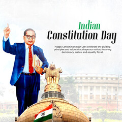 Obraz premium Indian Constitution Day Poster - Constitution and Parliament: Celebrate Indian Constitution Day with this informative poster highlighting the Constitution and the Indian Parliament.