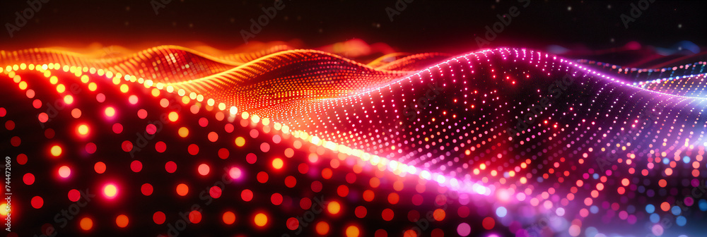 Poster futuristic energy pulses in a dynamic abstract, where digital motion and glowing particles create a 