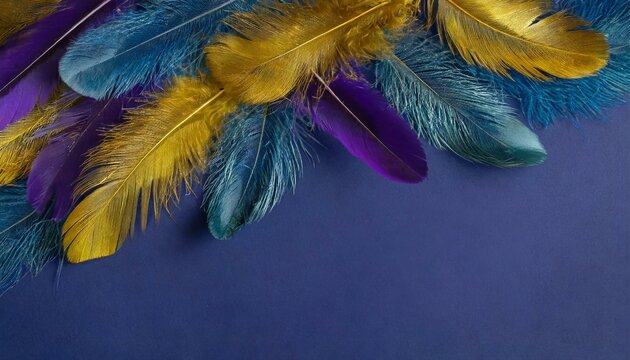 Navy Night Feathers: Elegant Mardi Gras Design Elements on a Deep Blue Canvas"