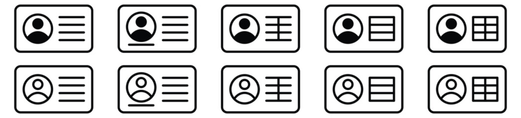 ID Card icon set. ID Card with Circle tick approved symbol. Driver's license Identification card icon symbol, vector illustration