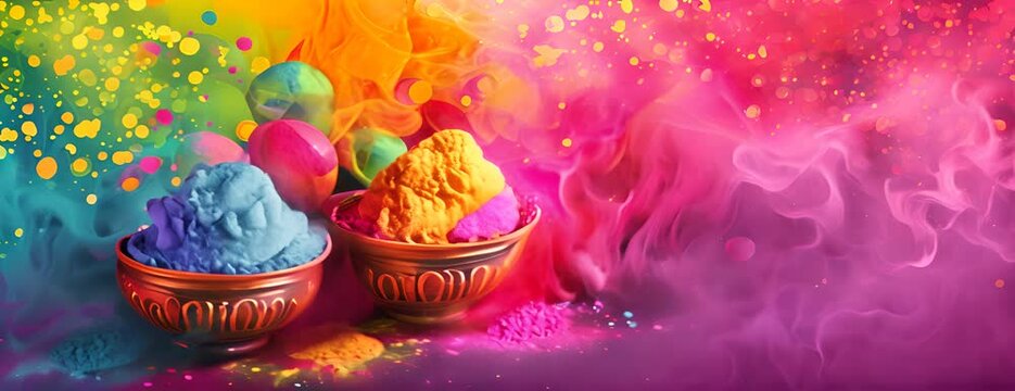 happy holi festival of colors with color background design 4K Video