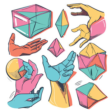 Abstract colorful human Hands hold basic Geometric F