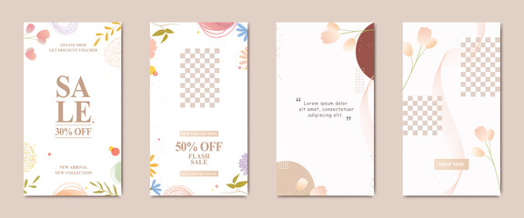 Naklejka premium Social media sale banners and web ads templates set. artistic floral decoration. For website and mobile banners, print material, newsletter designs, coupons, marketing
