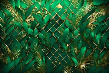 Luxury green summer background and wallpaper vector with golden metallic decorate wall art Luxury tropical palm tree and summer background vector with golden metallic home decorate wall art