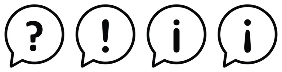 Question, exclamation and information mark with speech bubble icon in line style. mark simple black style symbol sign for apps and website, vector ...