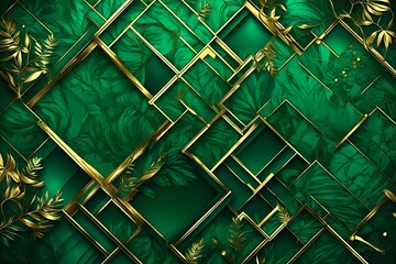 Luxury greeLuxury green summer background and wallpaper vector with golden metallic decorate wall...