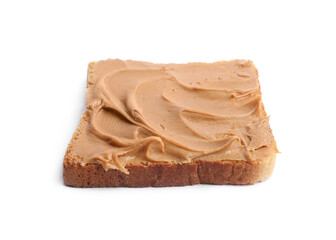Toast with tasty nut butter isolated on white