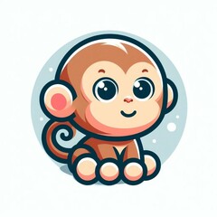 Cute monkey 3d rendering flat logo, lovely little animal, cartoon character