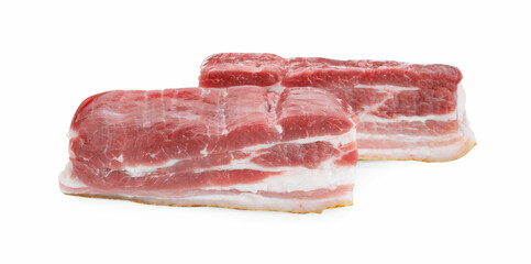 Pieces of raw pork belly isolated on white