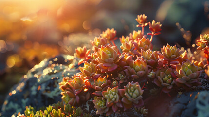 Fototapeta na wymiar Sedum plants basking in the warm sunlight,