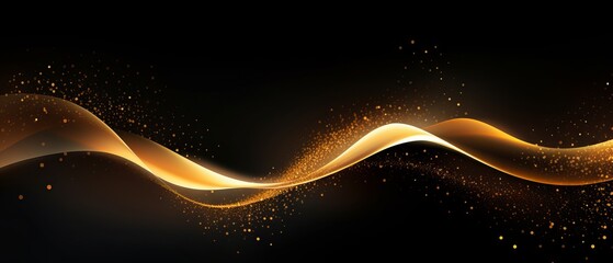 Golden Elegance: Luxurious Fluid Data Transfer Bokeh Swirl on Black - Ideal for Greetings, Business, Tech