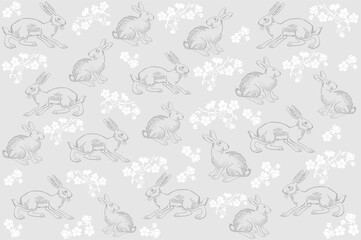 Easter Seamless vintage pattern with ink hand drawn hare illustrations. Perfect for textile, wallpaper or print design,  greetings card, flyers, invitation, wrapping paper, website wallpapers, textile