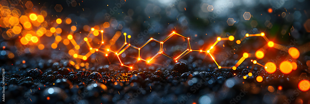 Poster exploring the intricate world of molecules, a visual journey through chemistry and science with a fo