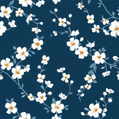 Cute floral pattern. white flowers on blue background