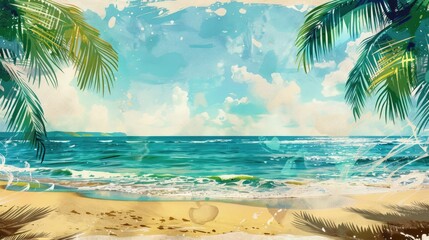 Fototapeta premium Sunny Shoreline Artwork Featuring Room for Text