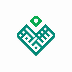 Syamila Arabic Calligraphy With khat kufi, calligraphy blocks and diamond calligraphy kupat motifs, Al Quran education logo, Islamic logo vector.