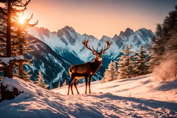 Gordijnen deer in the snow © Muhammd