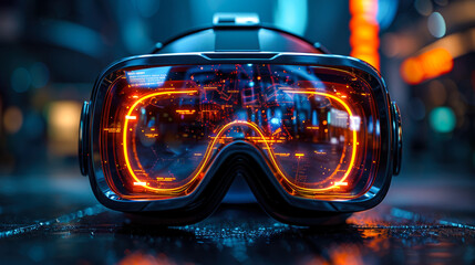 VR Headset Mockup with Futuristic Interface and Vibrant Colors