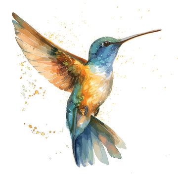 Hummingbird watercolor bird painting spray spot