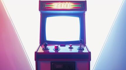 Retro arcade game machine with blank screen isolated on white background. Gaming, entertainment, and nostalgia concept. Minimalist style illustration.