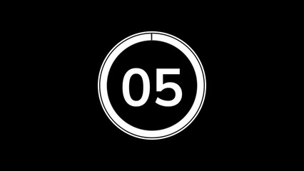 5 seconds countdown timer animation with simple flat modern white circle indicator animation on black background
